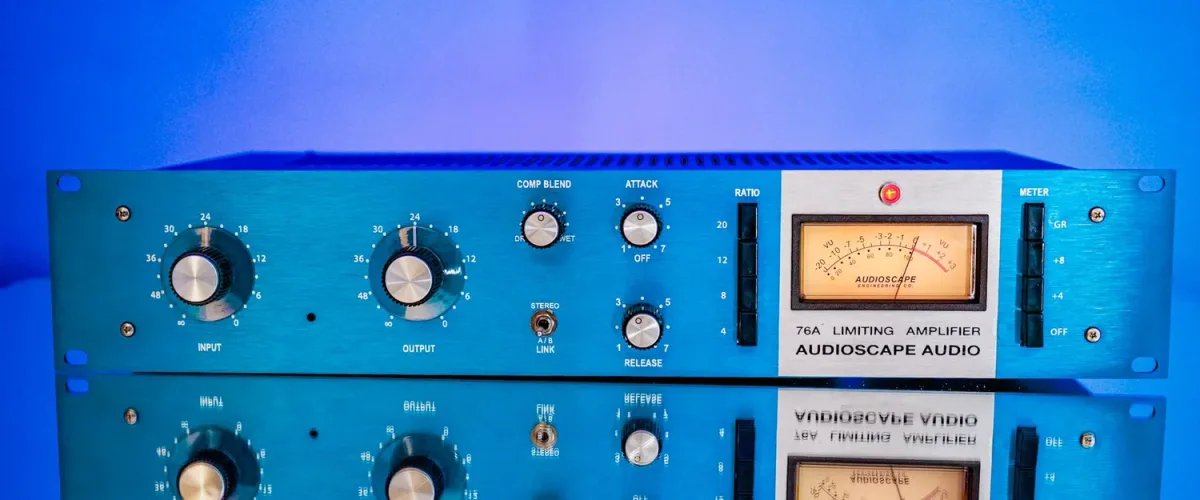 The Rev Blue 76A front panel, in reversed anodised colours.